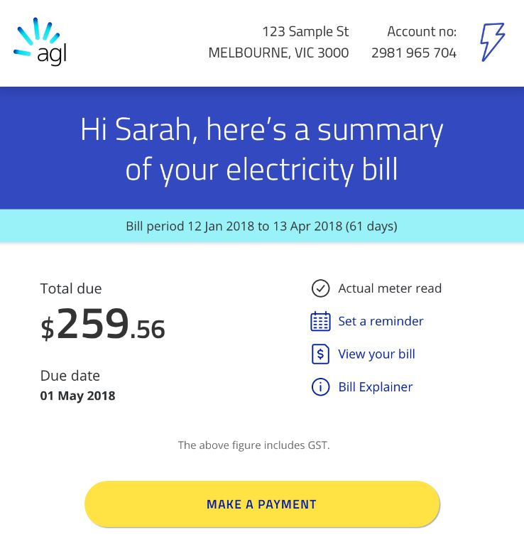 The new look eBill summary Page 12 Neighbourhood AGL