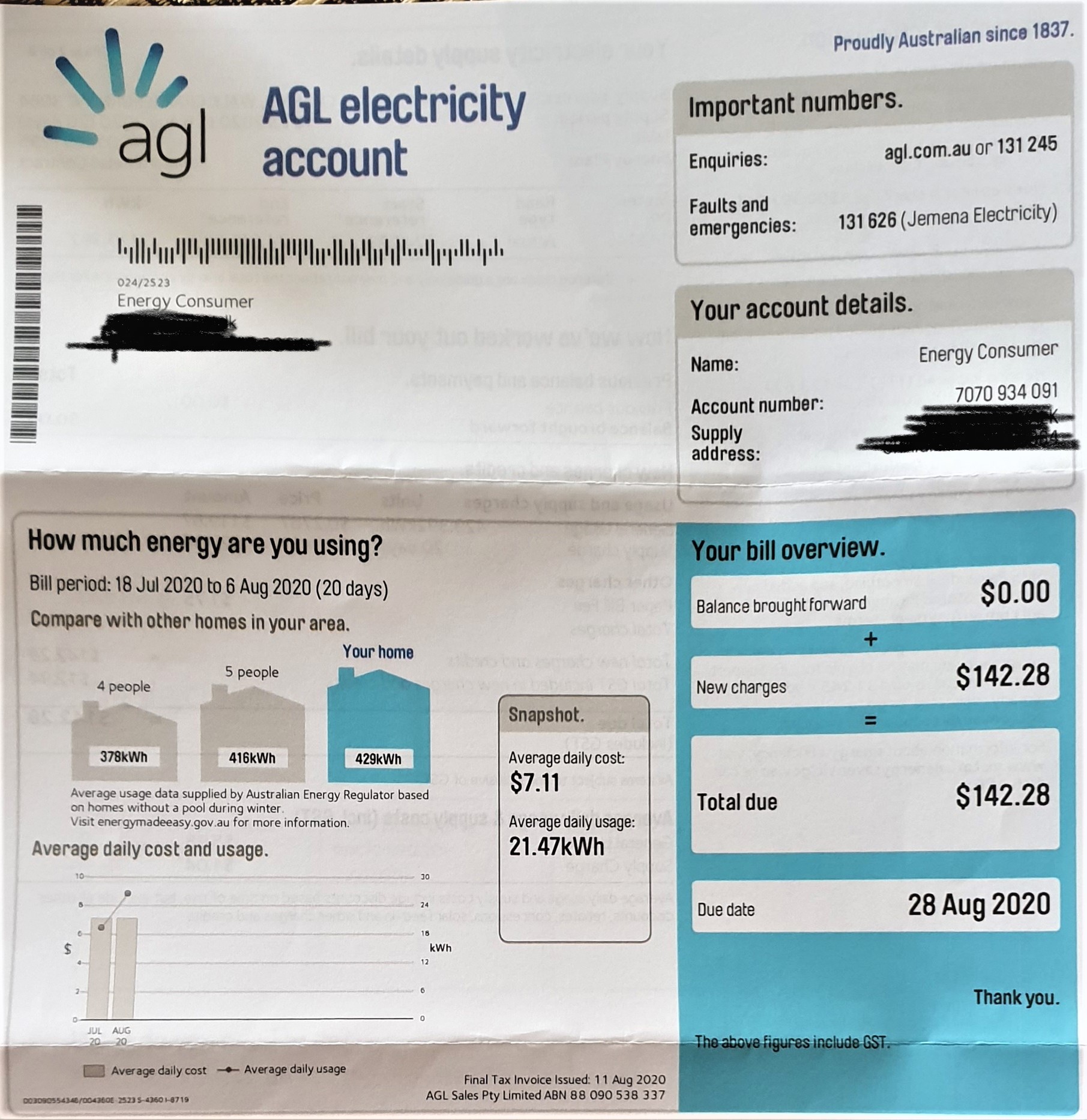 Solved Fake AGL Bill Neighbourhood AGL