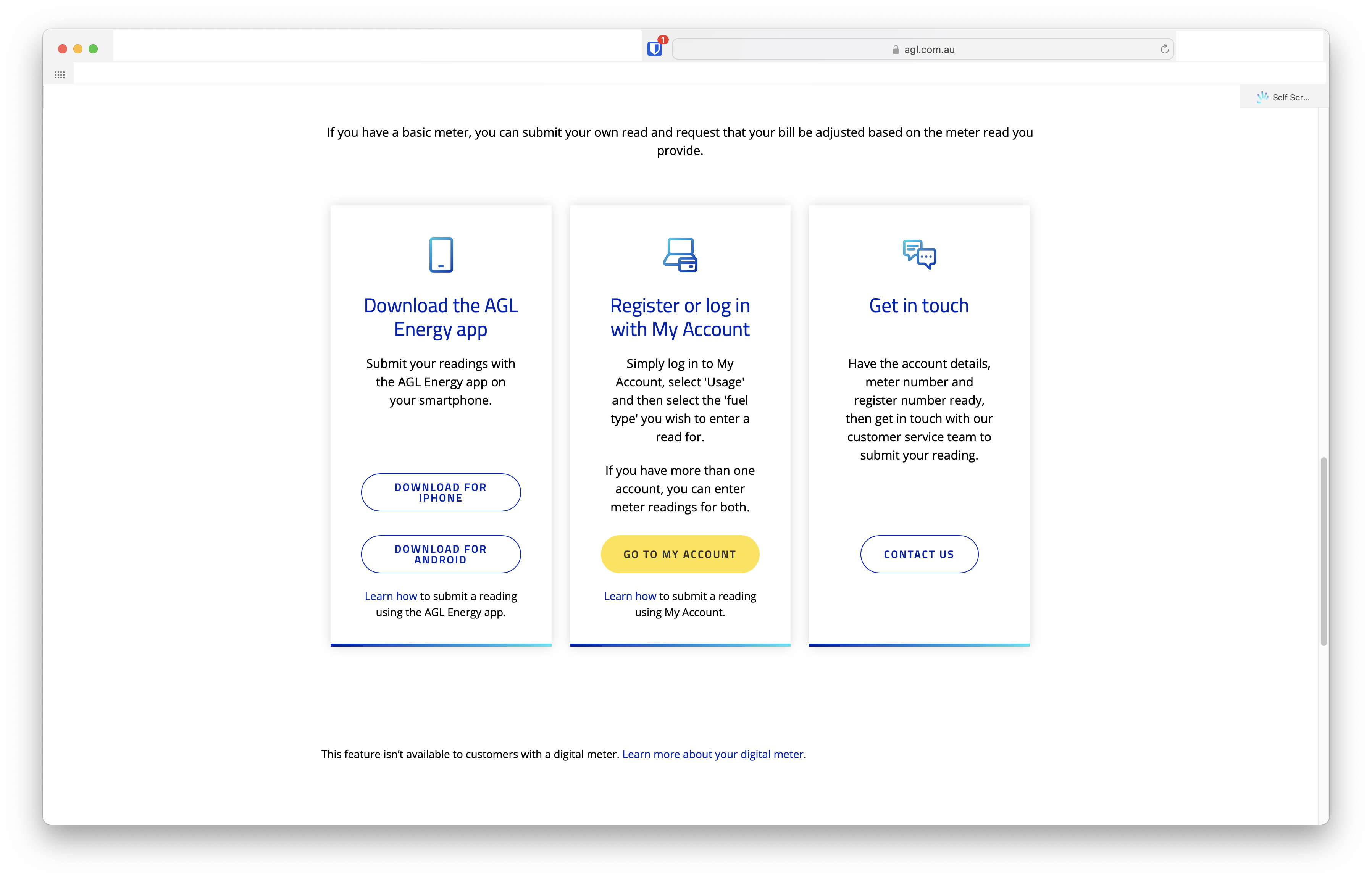 Learning how to submit a meter reading Neighbourhood AGL