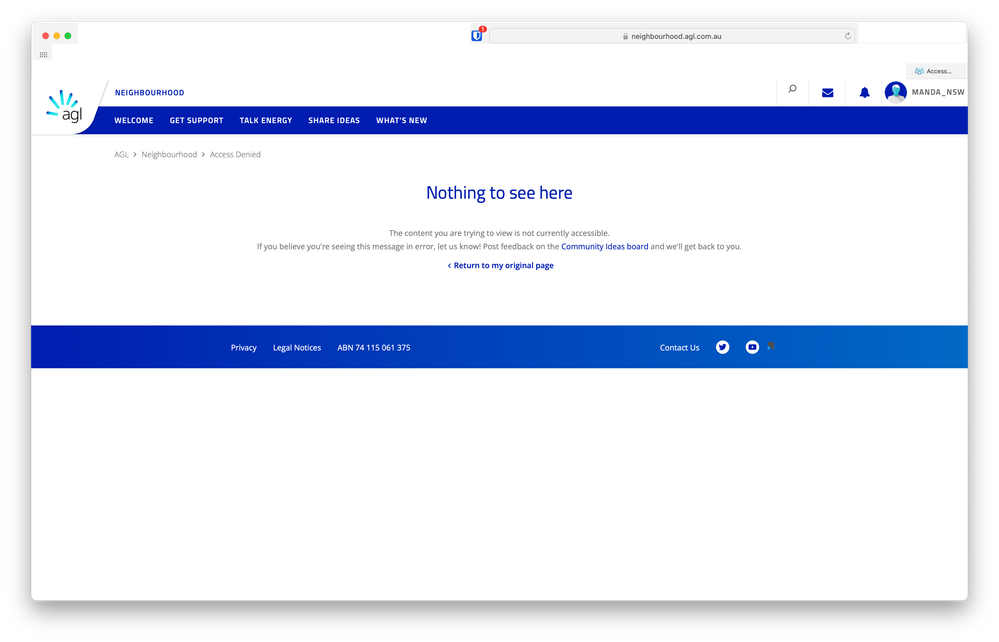 Error Screen showing 'Nothing to see here'