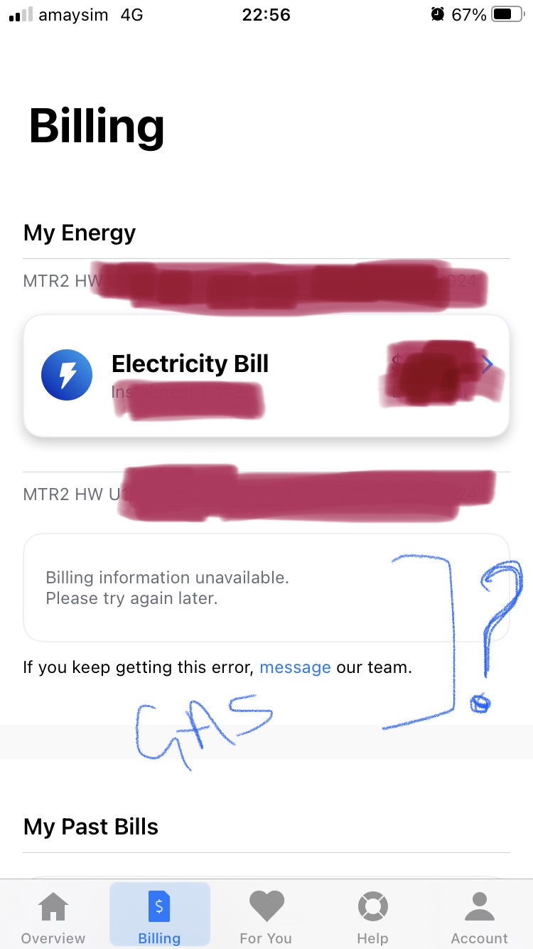 App billing information issues Neighbourhood AGL