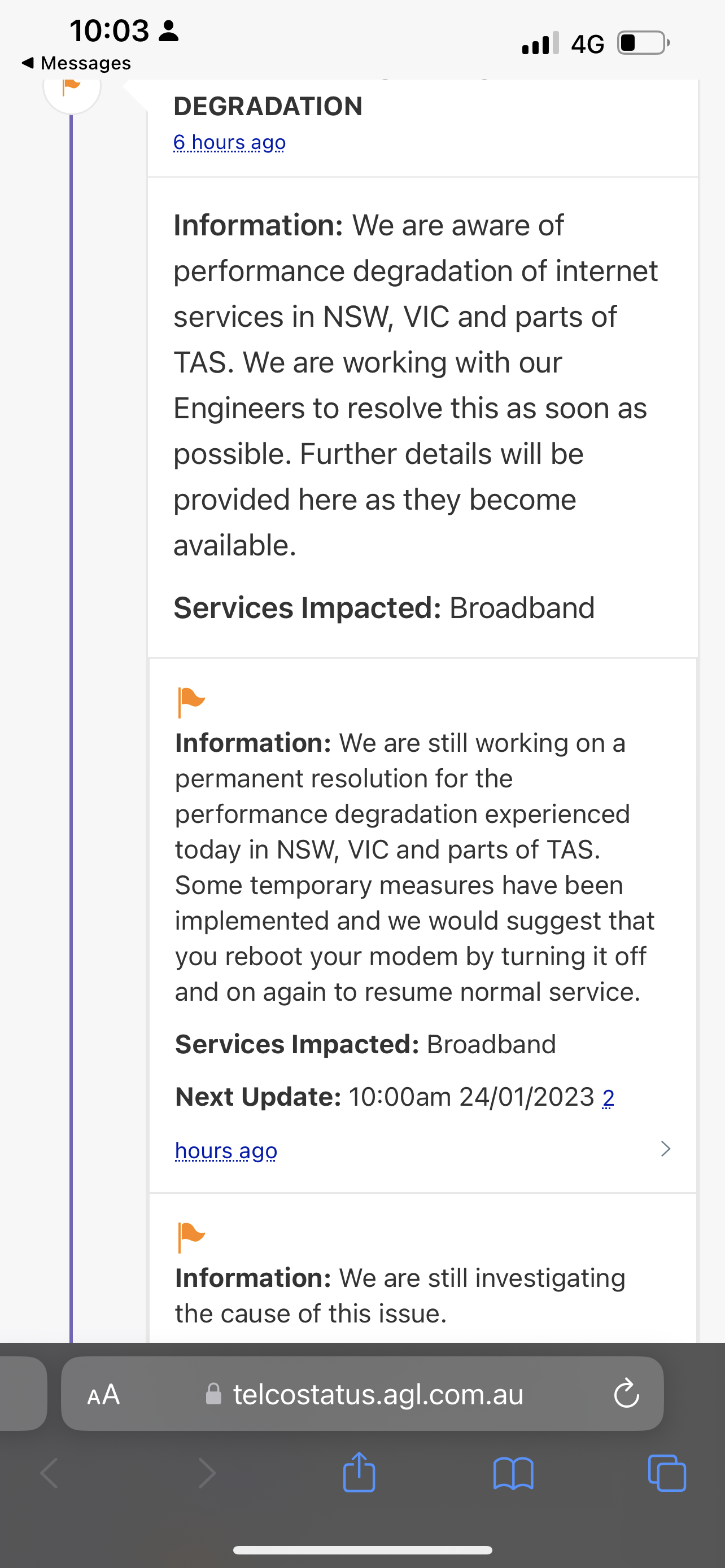 Internet outage Neighbourhood AGL